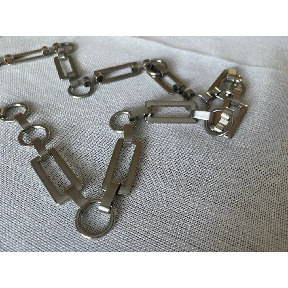 VTG Silver Tone Geometric Link Chain Belt Lobster Clasp Y2K Statement ~40